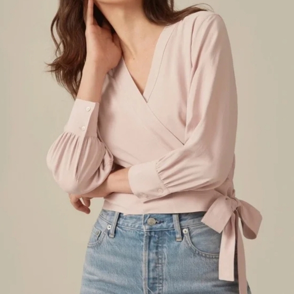 Everlane 100% Silk Pink Wrap Long Sleeve Top Washable Size 4 - Picture 2 of 14